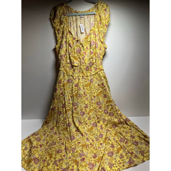 Old Navy Plus Sz 2XL Yellow Floral Midi Dress Cottage Core Peasant Prairie - Picture 1 of 10